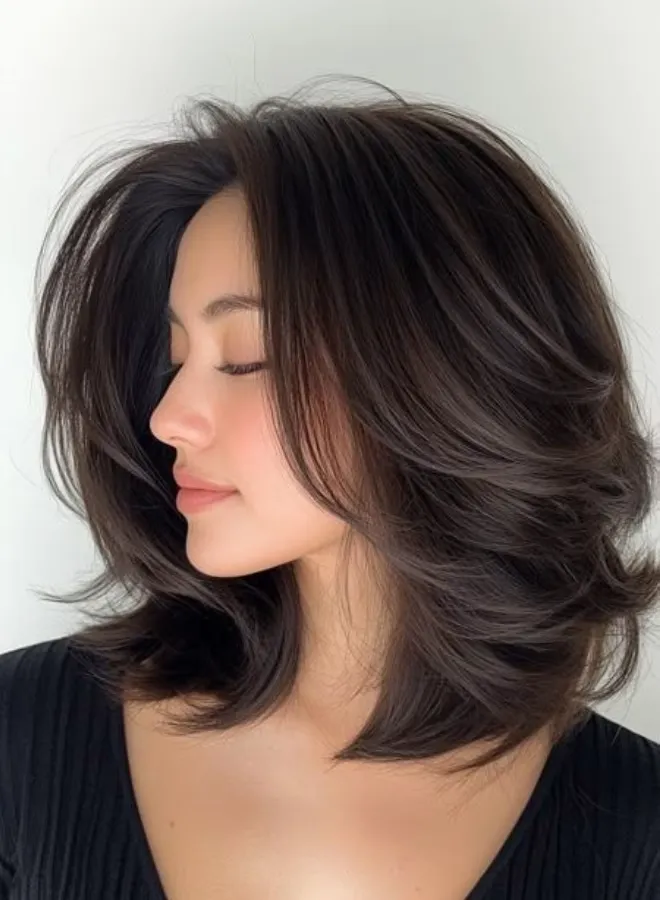 Wanita dengan model rambut Layered Cut
