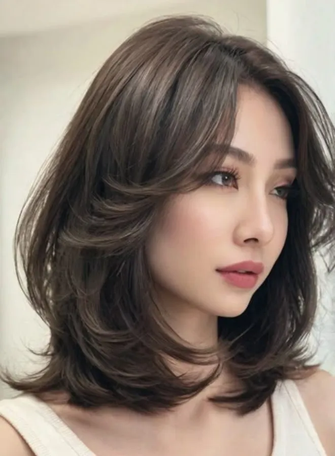 Wanita dengan model rambut Curtain Bangs