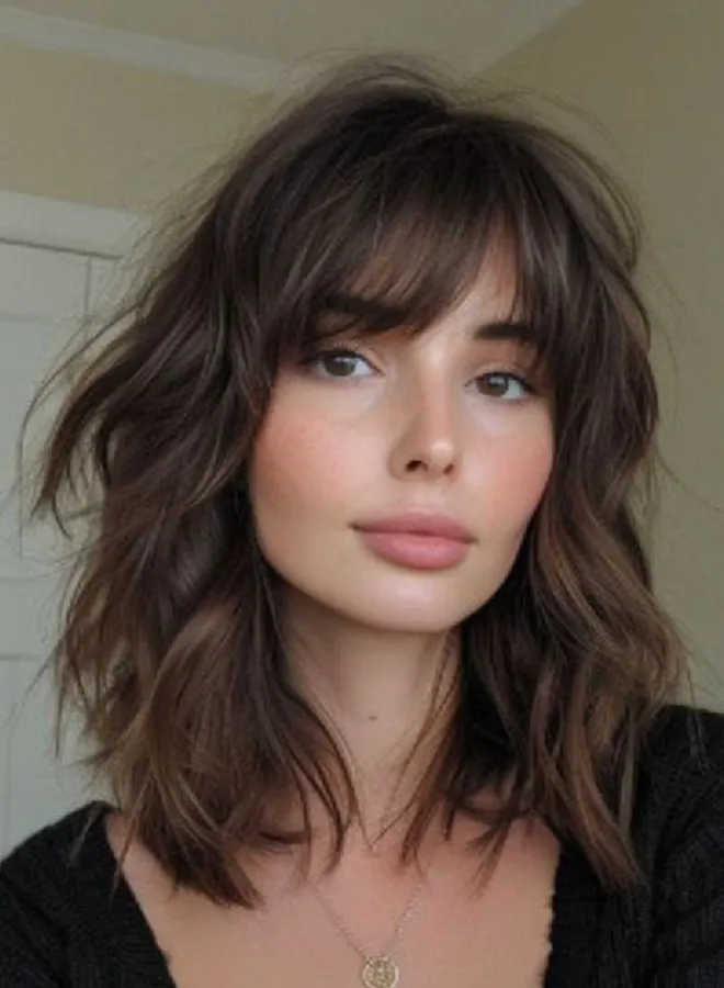 Wanita dengan model rambut Wavy Lob